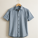 Premium Sky Blue Striped Men's Casual Shirt | Half Sleeve Cotton Blend | Stylish Regular Fit Shirt