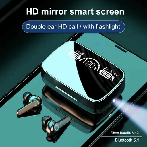 M19 TWS Wireless Bluetooth Earbuds with LED Display & Power Bank | Bluetooth 5.1 | HD Sound | Black